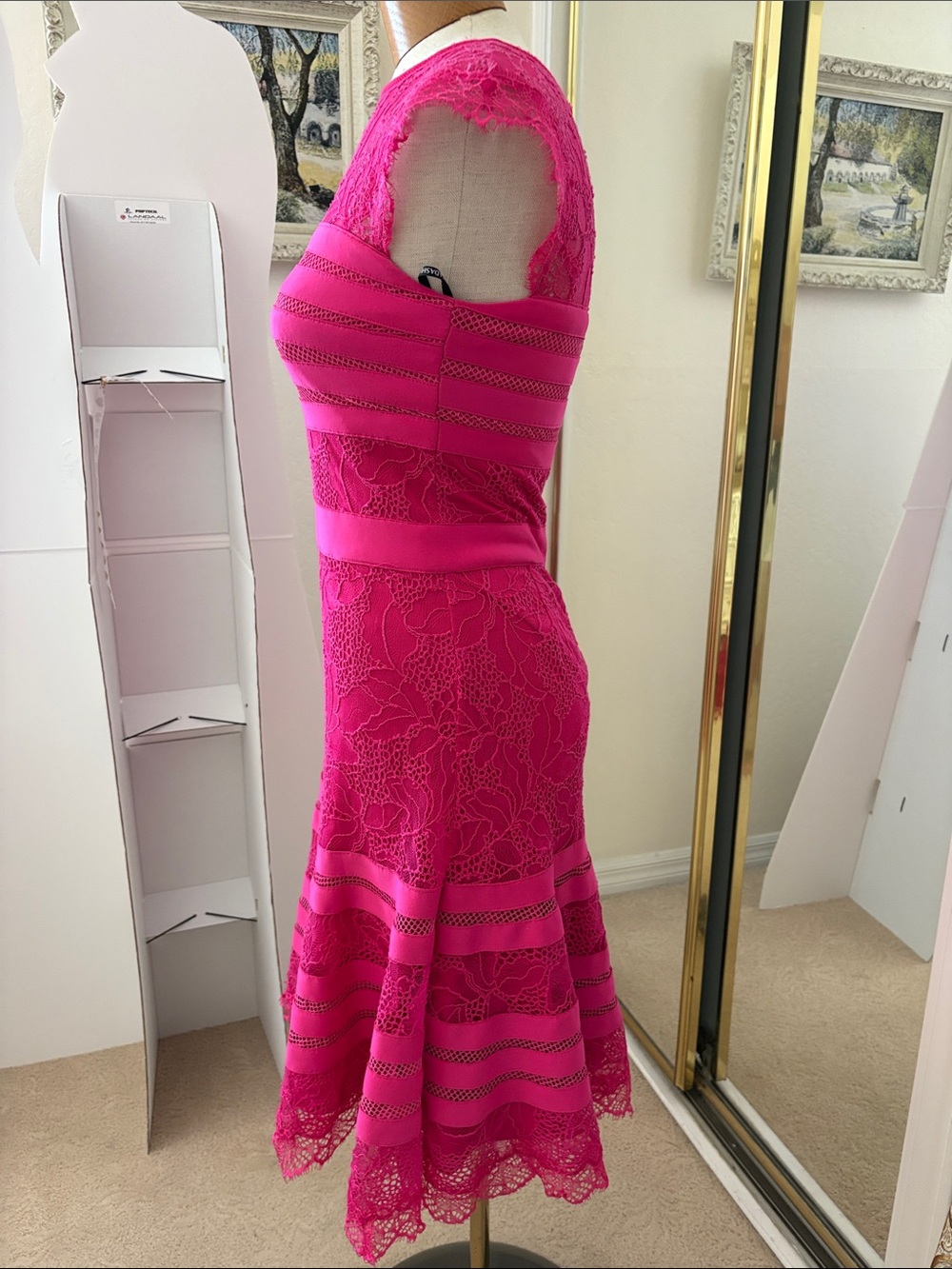 Tadashi Shoji Fuchsia Lace Fit-and-Flare Midi Dress - Picture 3 of 4
